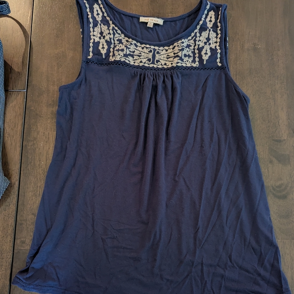 Navy Blue Embroidered Women's Top